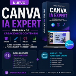 Imagen de 🔥 Canva IA Expert – Curso +1000 Plantillas Editables+CREA CONTENIDO CON CANVA PARA VENTAS
